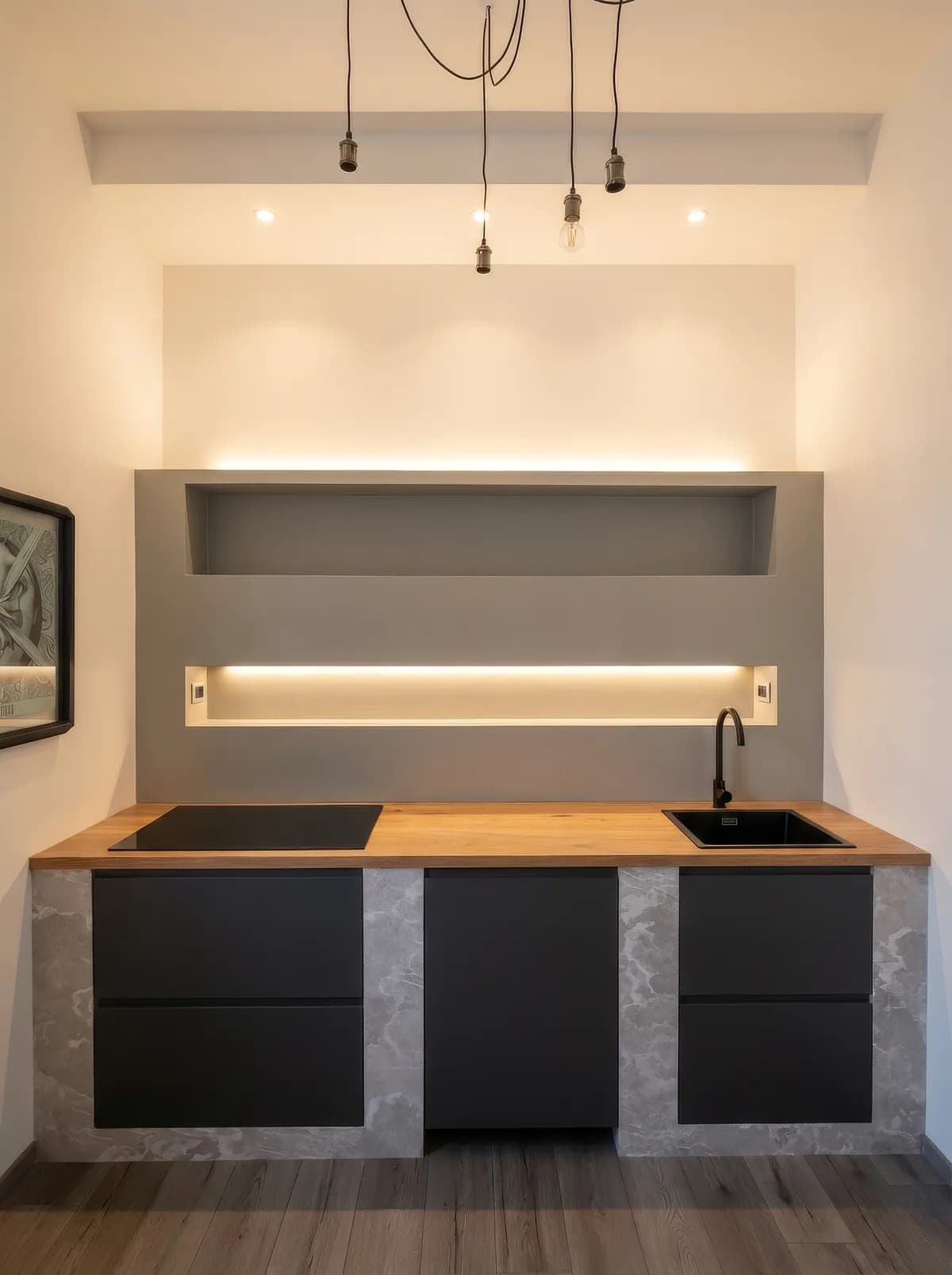 Angolo cucina con nicchia e struttura in cartongesso